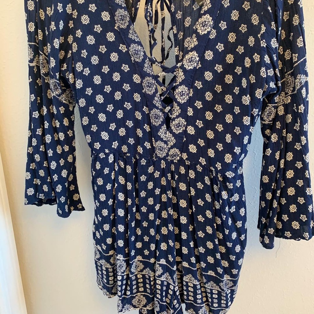 Navy, patterned romper - Picture 2 of 3